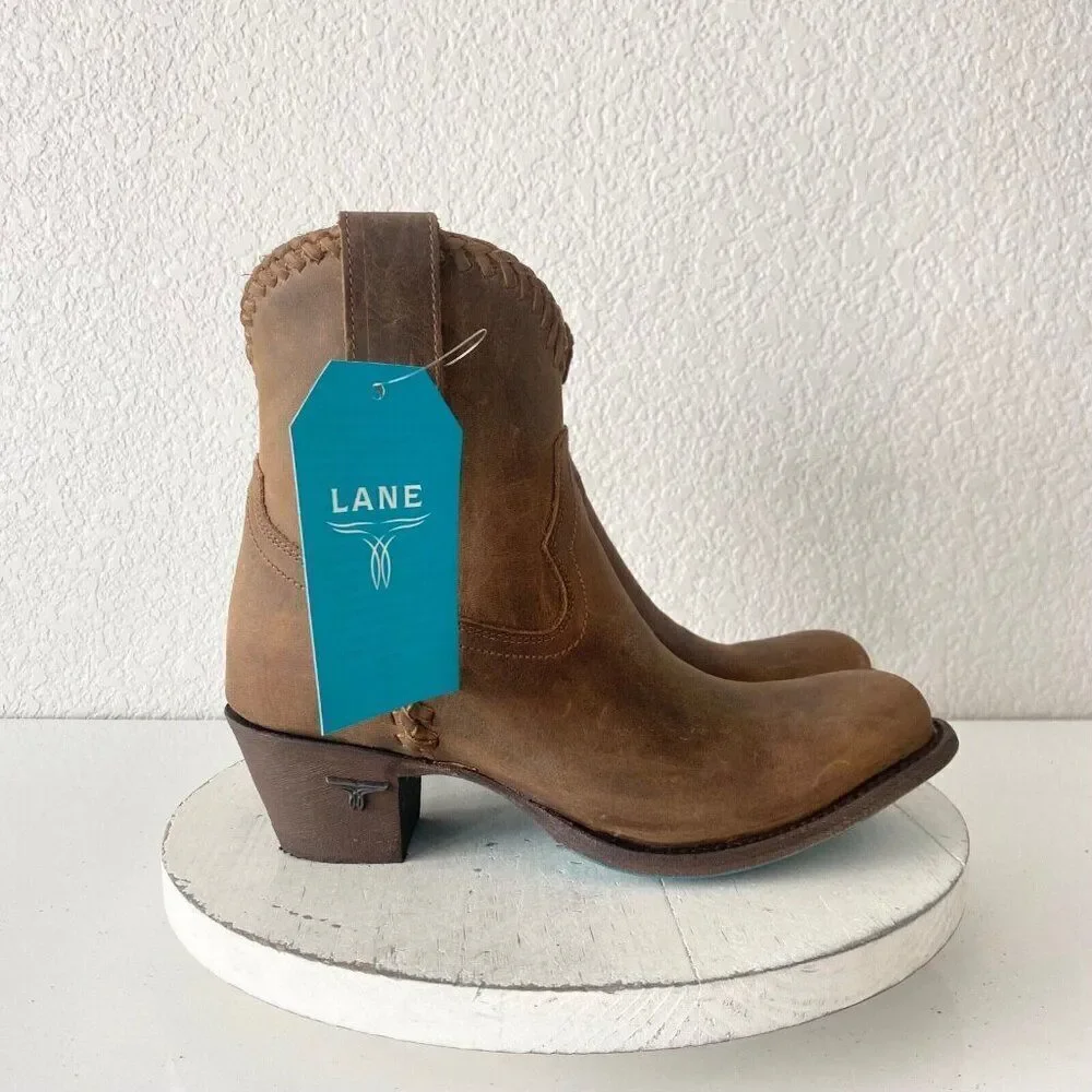 NEW Lane PLAIN JANE PJ Womens Cowboy Bootie Sz 7.5 Brown Western Cowgirl Boots